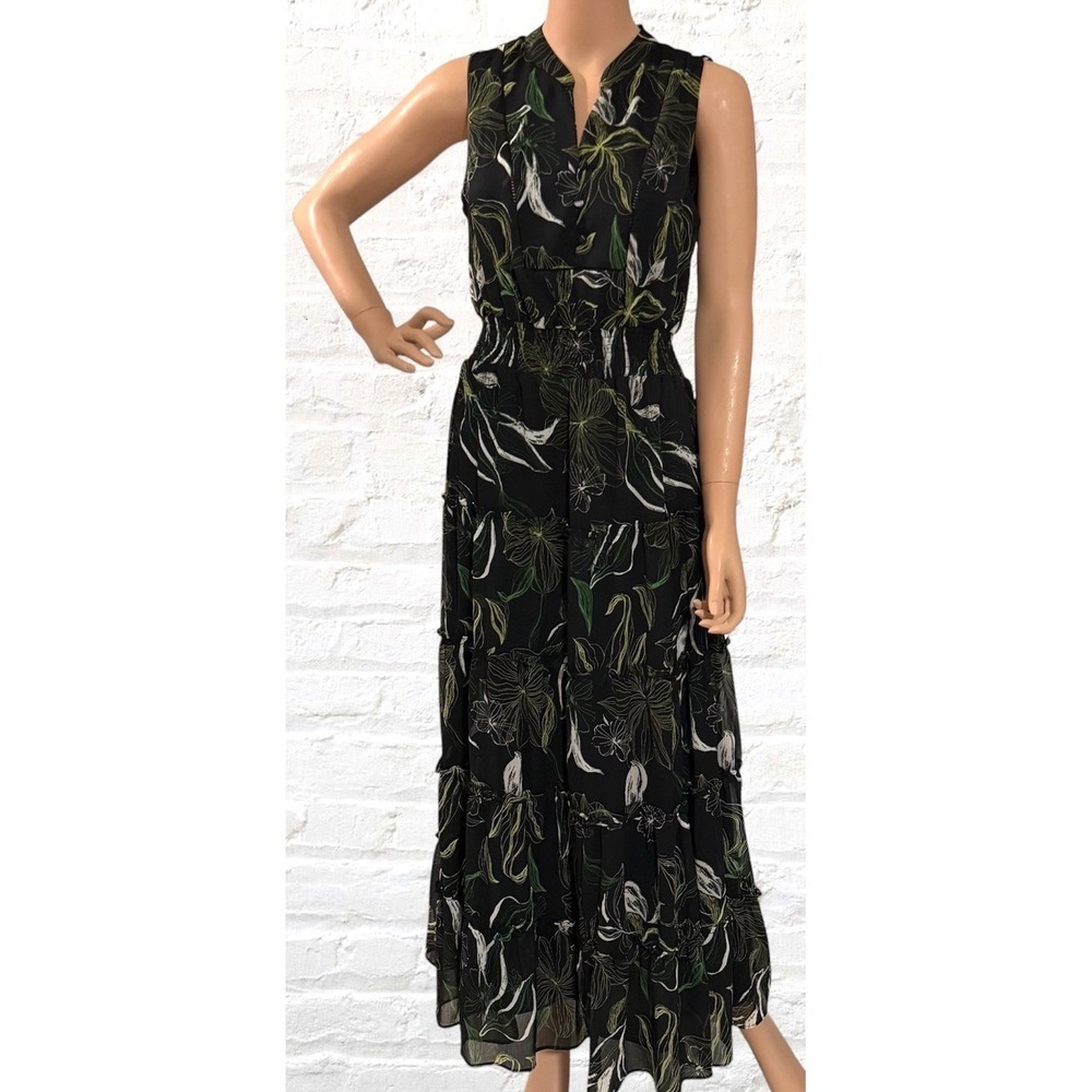 Halogen Maxi Dress Womens S Sleeveless Tiered Flowy Lined Smocked Waist